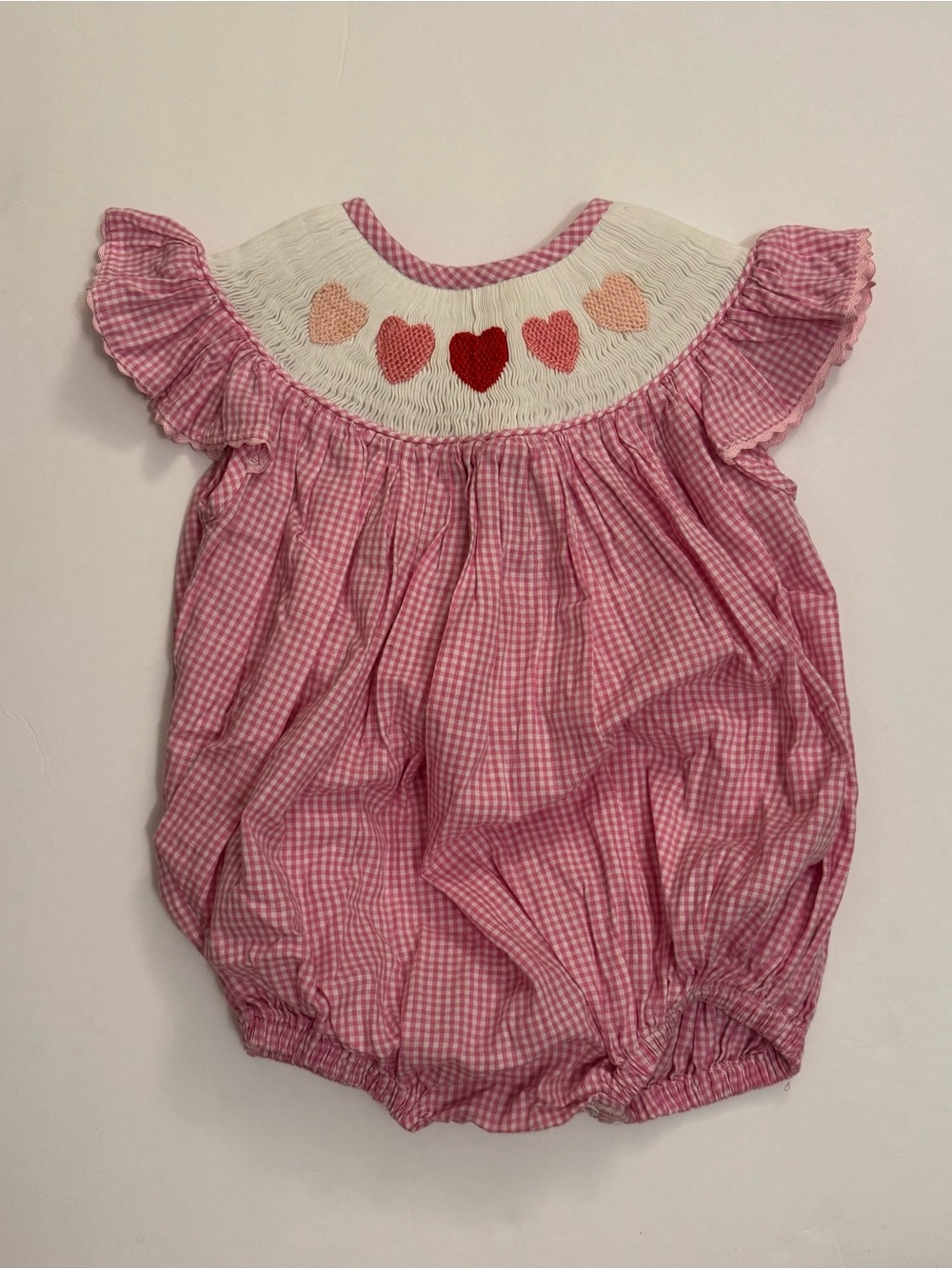Pink Gingham Heart Smocked One-Piece for Kids